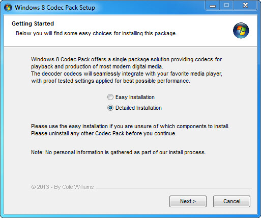 codec installation package windows 10